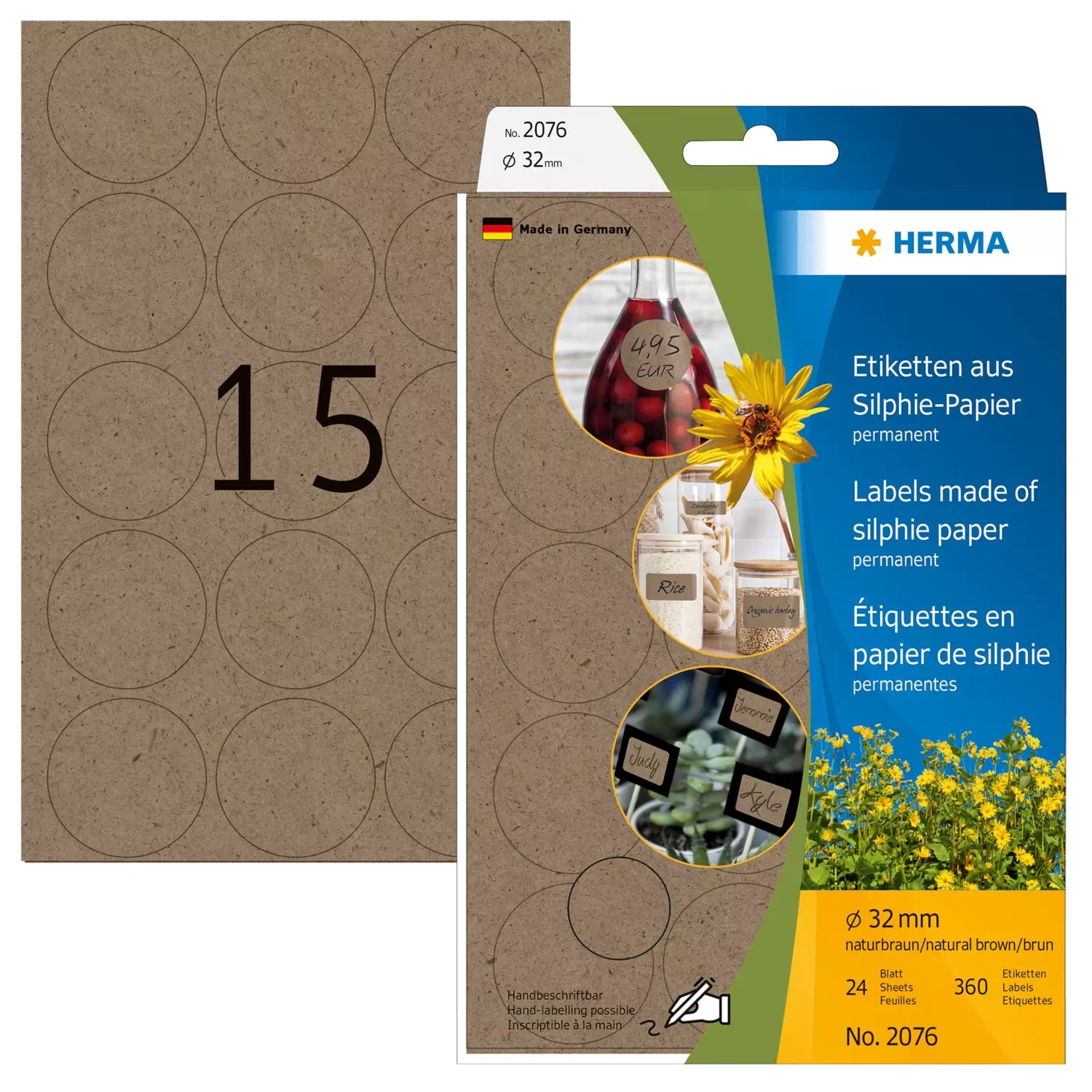 HERMA Schuletiketten – Ø 32 mm, 360 Stk, 24 Bogen, Papier, permanent haftend
