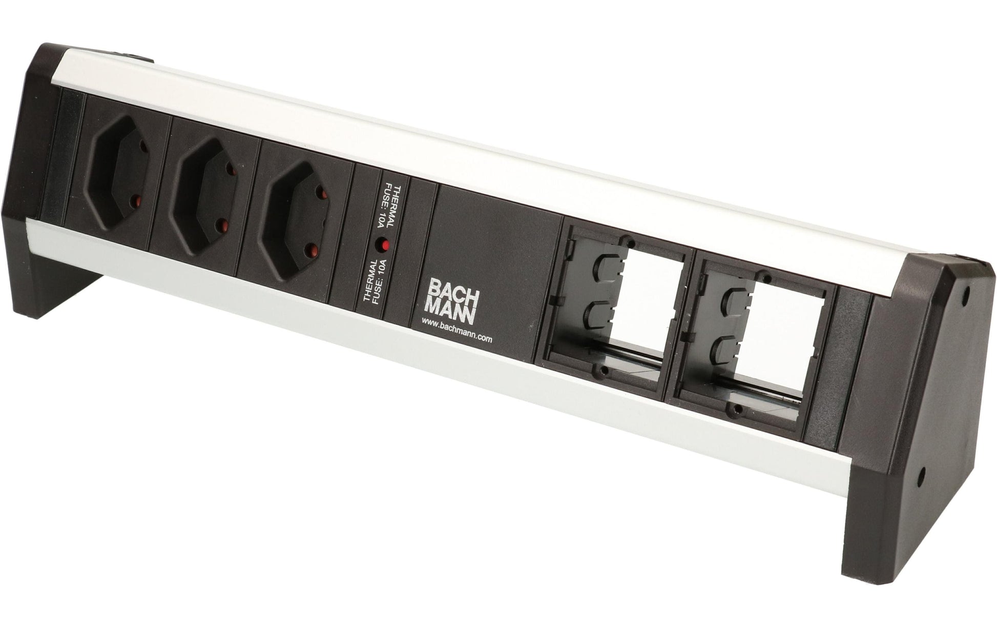 Bachmann DESK 1 Tischsteckdosenleiste, 3×T13, 0,2 m, 2× Leerplatz für Custommodul, ohne Schalter – Schwarz