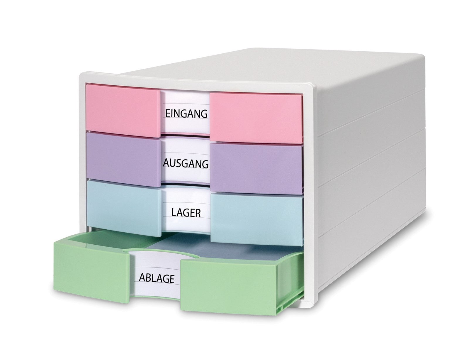 HAN Schubladenbox IMPULS – 4 Schubladen – für C4 – Polystyrol – weiss/pastellfarben – 280 × 367 × 235 mm
