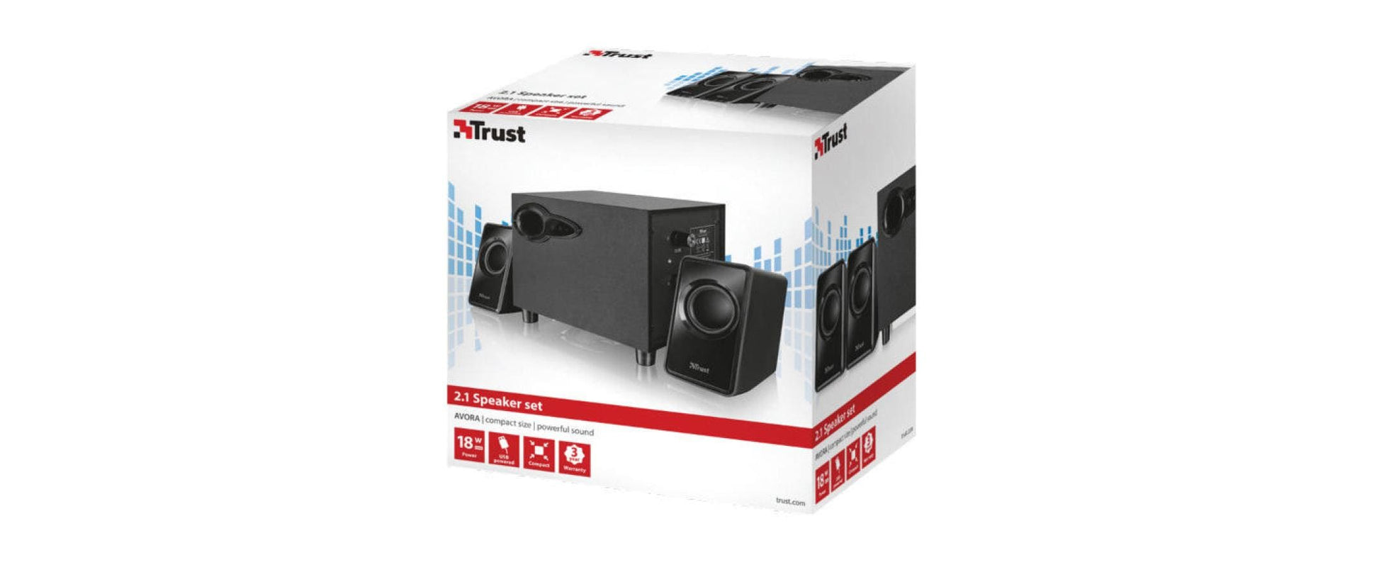 Trust Avora – PC-Lautsprecher-Set 2.1 – 9 W, mit aktivem Subwoofer, 3,5 mm Klinke, USB, Schwarz