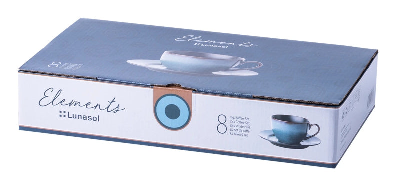 Lunasol Kaffeetasse – 8-teiliges Set, 220 ml, Ø 15,5 cm, Steingut, Dunkelblau, spülmaschinenfest