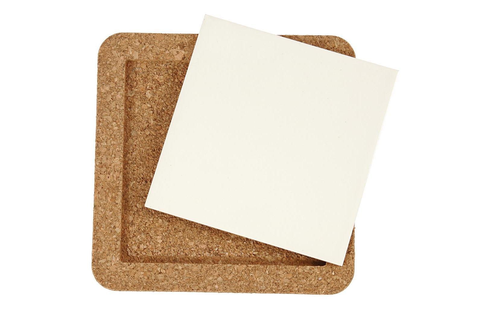 Creativ Company Untersetzer 55654 – 19,0 × 19,0 × 1,1 cm, Porzellan/Kork, Weiss