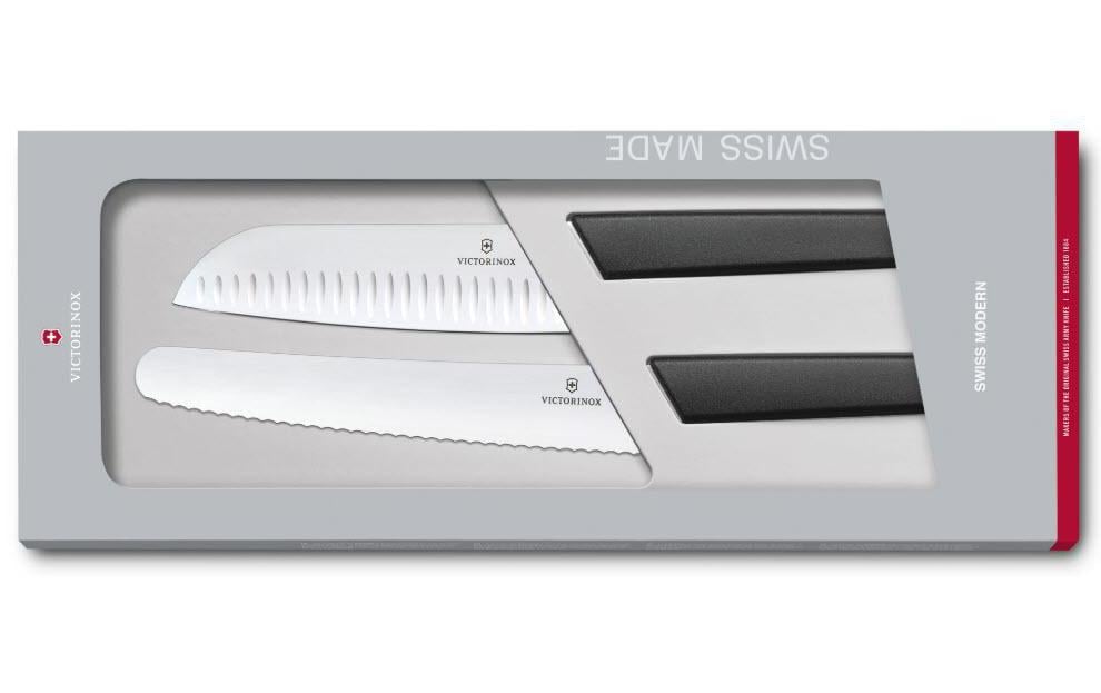 Victorinox Küchenmesser-Set, 2-teilig – 22 cm Klinge, Kullenschliff – Kunststoffgriff – Schwarz