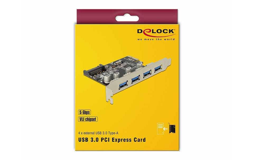 DeLOCK 89297 – PCIe USB-Karte – 4×USB-A 5 Gbit/s, PCIe, SATA 15-Pin