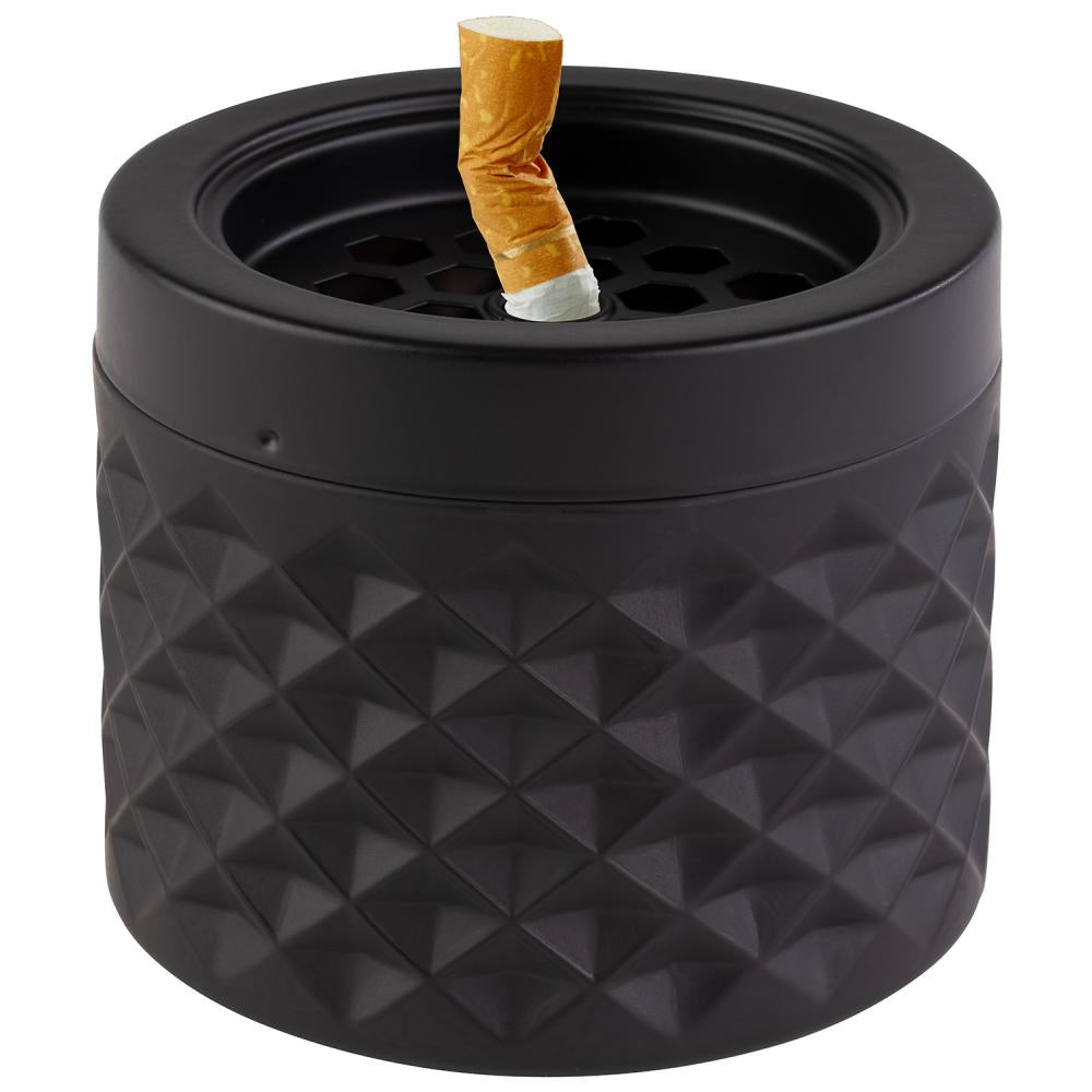 APS-Germany APS Windaschenbecher – Ø 9,5 × 8 cm – Glas & Metall, Schwarz