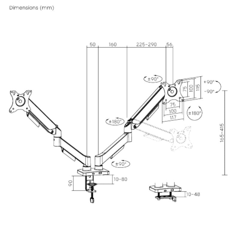 eSTUFF GLB227012 – Monitorarm Tischhalterung – 2 Monitore – Gasfeder