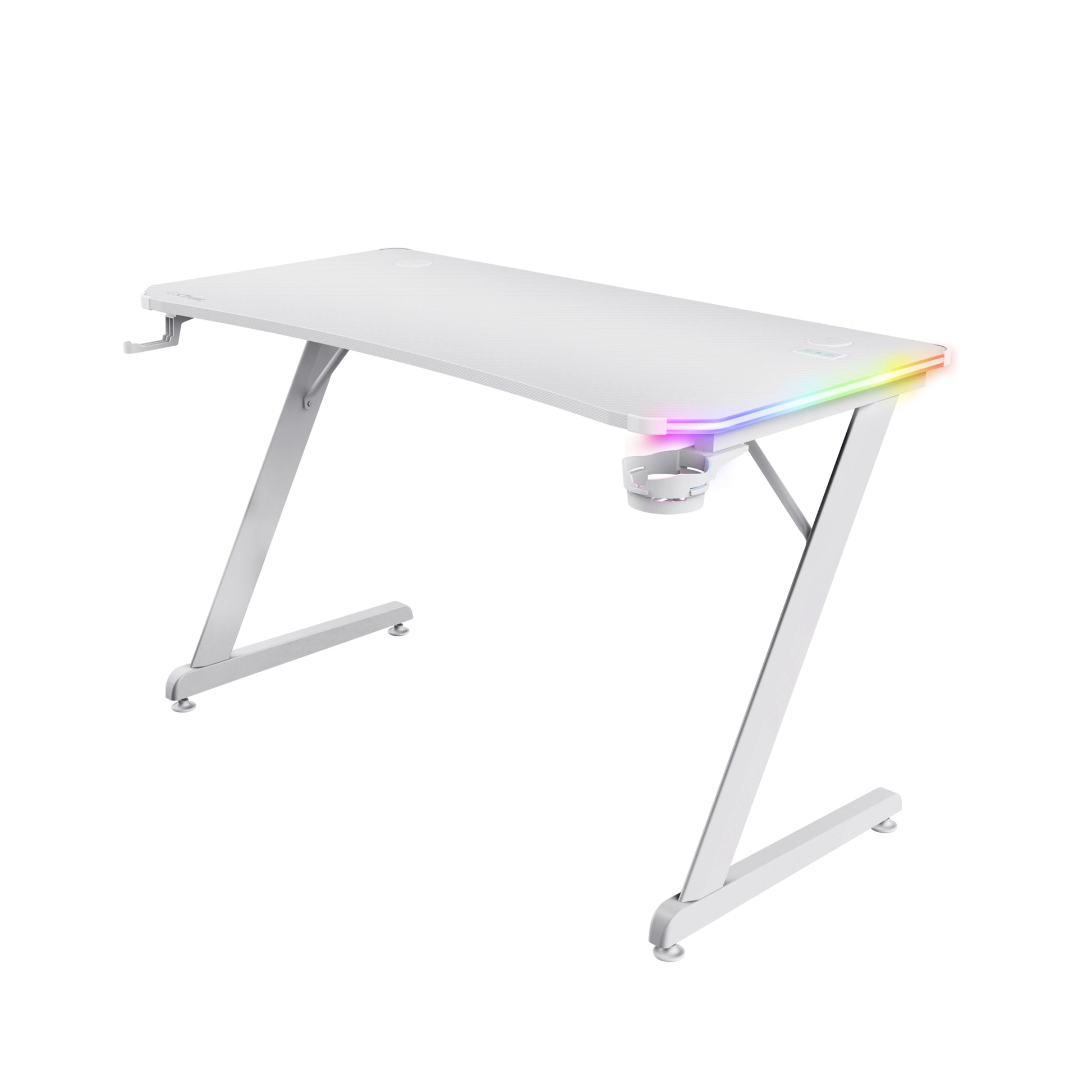 Trust GXT709W Luminus – Rollbarer Computertisch, 1'200×600×740 mm, RGB-LED-Beleuchtung, bis 150 kg, Weiss