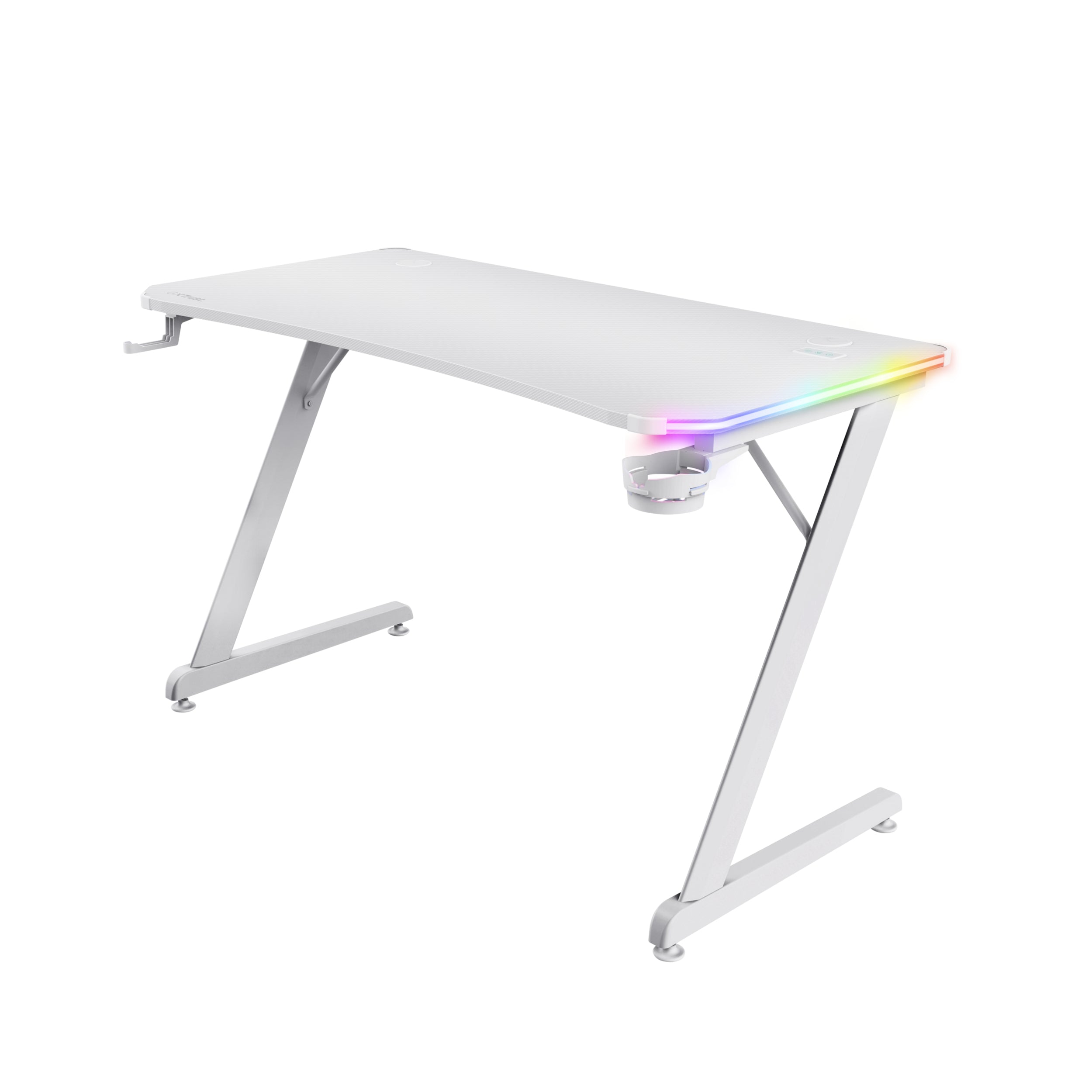 Trust GXT709W Luminus – Rollbarer Computertisch, 1'200×600×740 mm, RGB-LED-Beleuchtung, bis 150 kg, Weiss