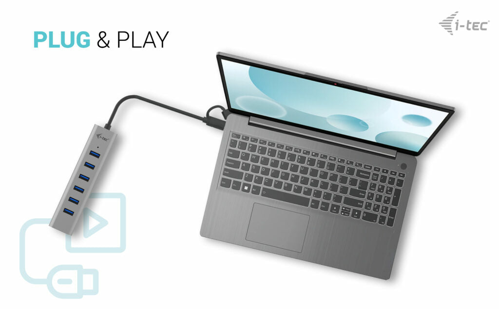 i-tec USB-Hub – USB-C, 7× USB-A, für Windows/Mac/Linux