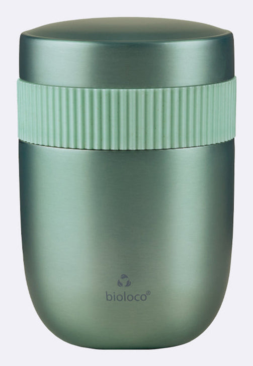 BioLoco Lunchbox 420 ml + 200 ml, Polylactid (PLA)/Edelstahl, Salbei, 2 Fächer