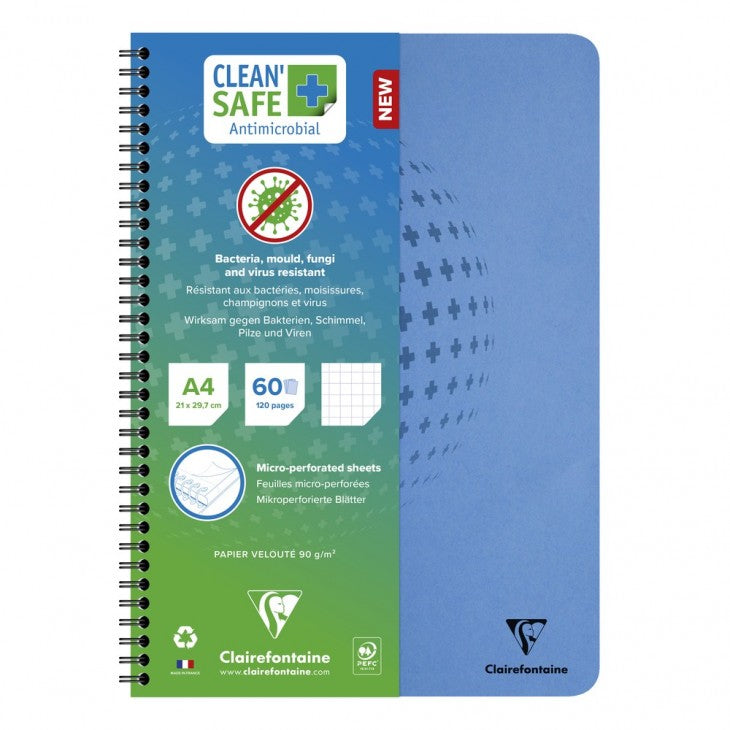 Clairefontaine Spiralheft A4, kariert (5 mm), 60 Blatt, mikroperforiert, 90 g/m² – blau