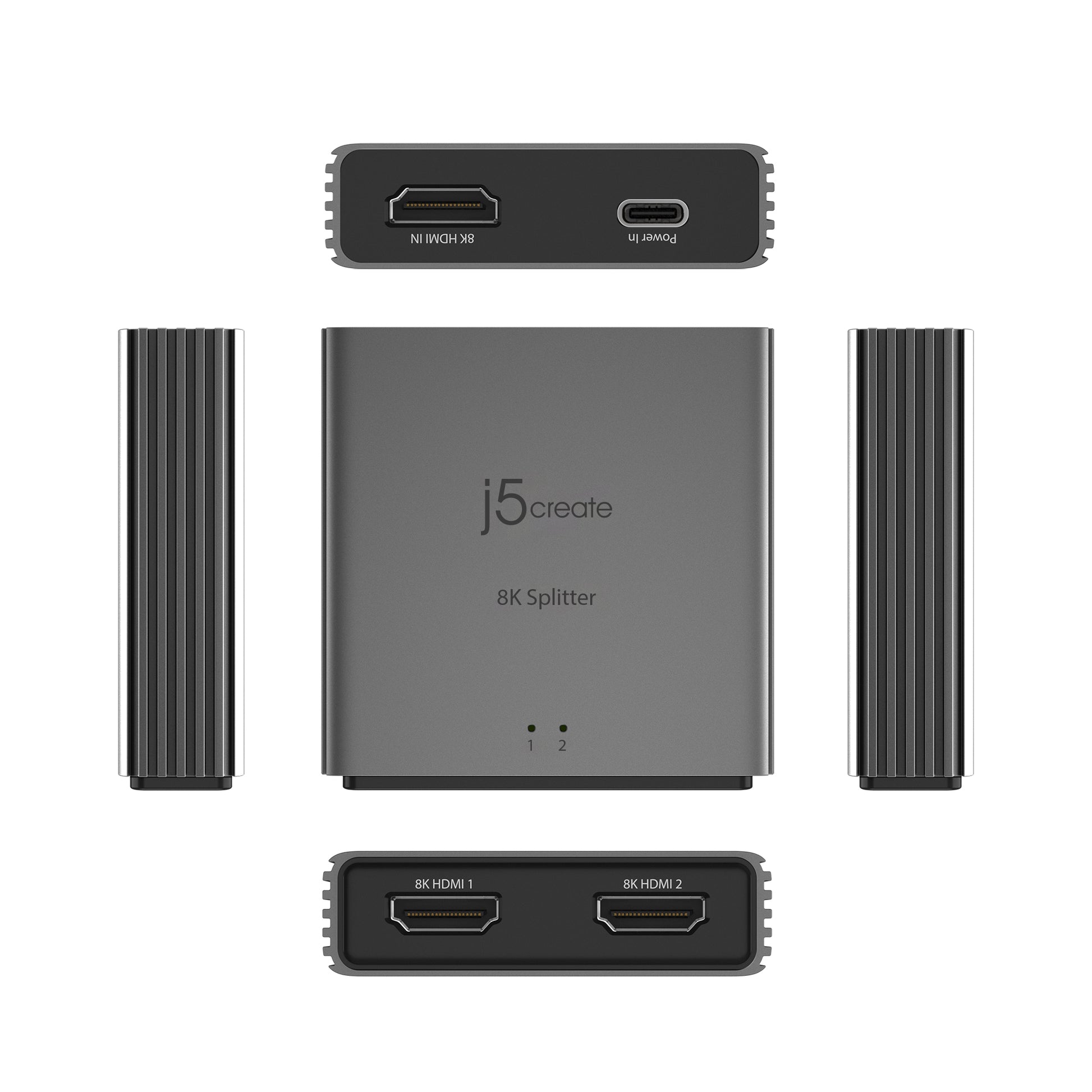j5create JDSH812 – HDMI Splitter, HDMI 2.1, 1× HDMI In / 2× HDMI Out, 8K@240 Hz, HDR, HDCP 1.4/2.2/2.3, Grau