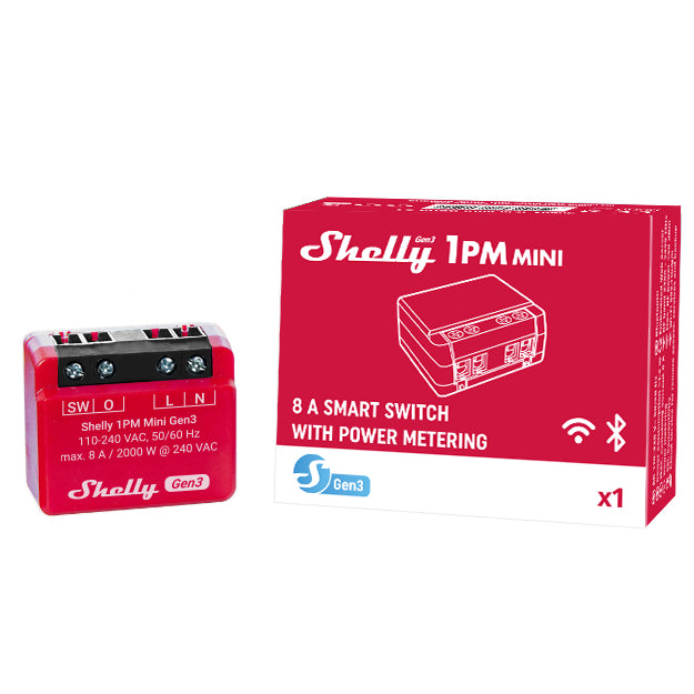 Shelly 1PM Mini Gen3 – Smart-Steckdose – WLAN, 8 A, Verbrauchsmessung – für Amazon Alexa, Google Assistant