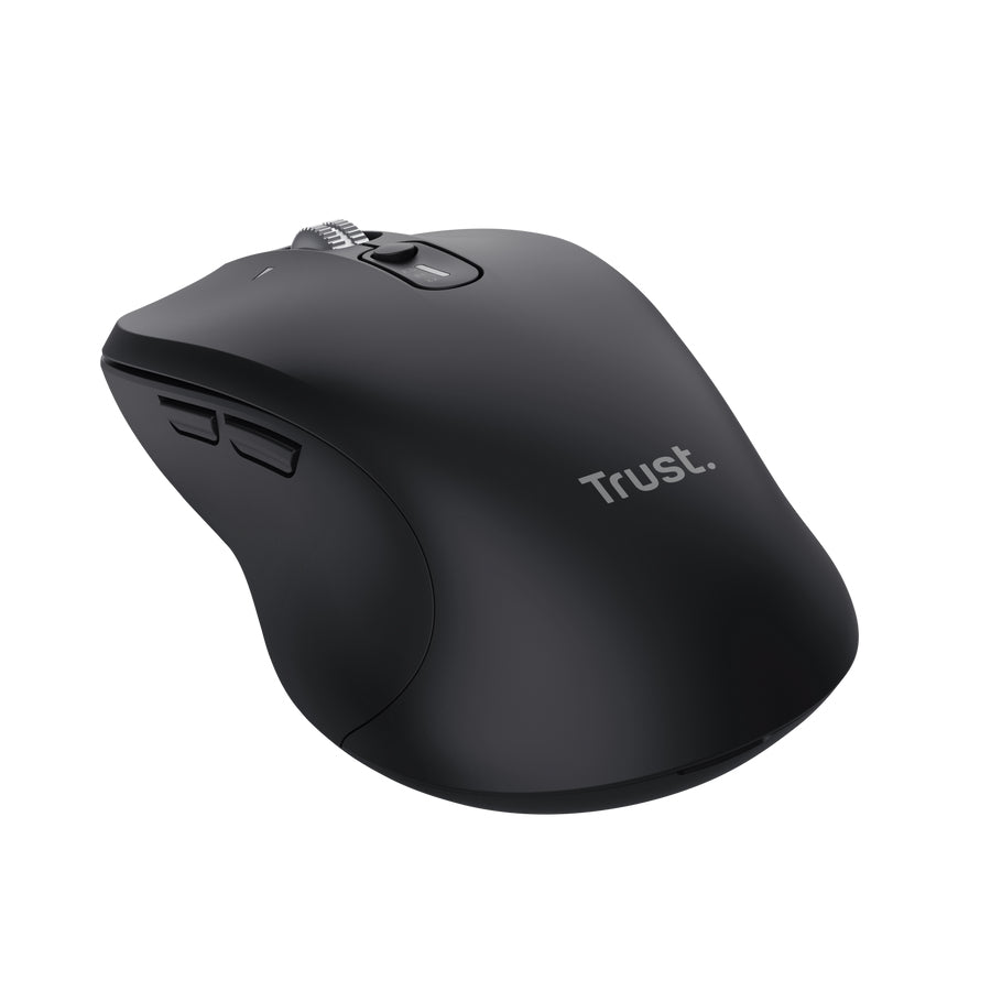 Trust Ferro Hyperwheel Maus – kabellos, Bluetooth, beidhändig, Hyperscrolling, schwarz