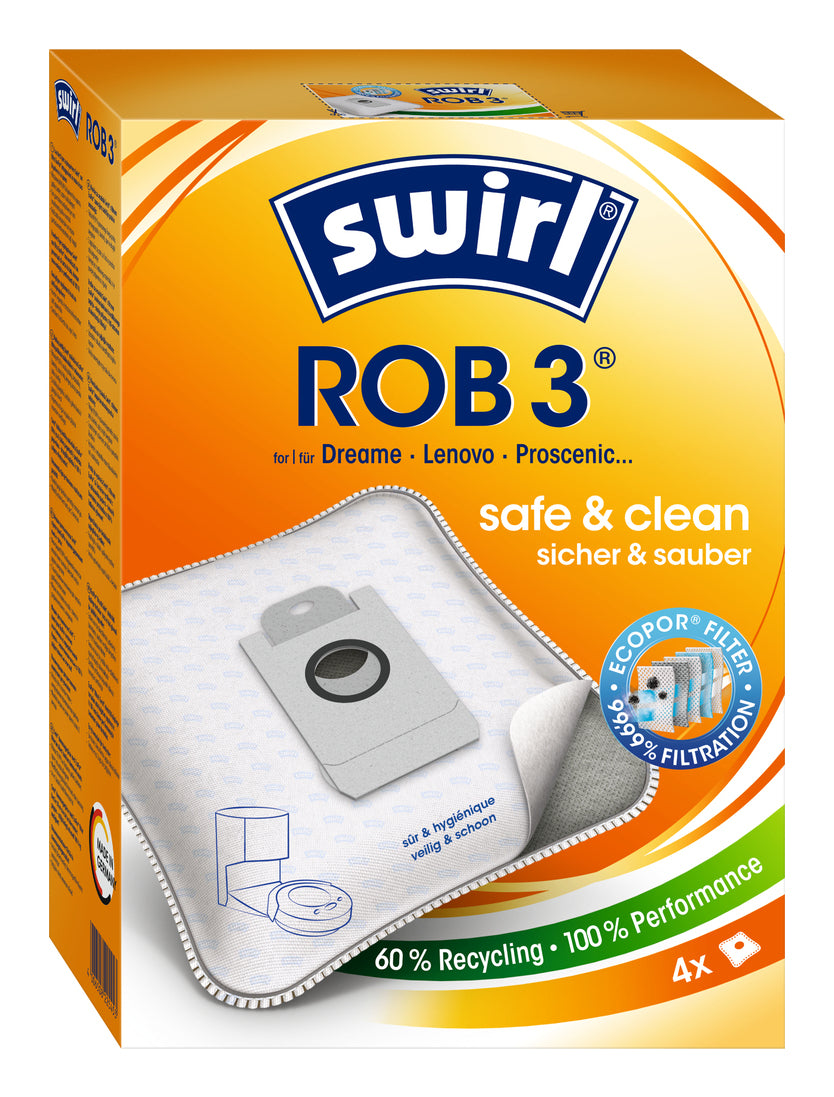 Swirl Staubbeutel ROB 3 – 4 Stück, für Dreame D10 Plus, BOT Z10 Pro, Dreame D9 Plus und andere