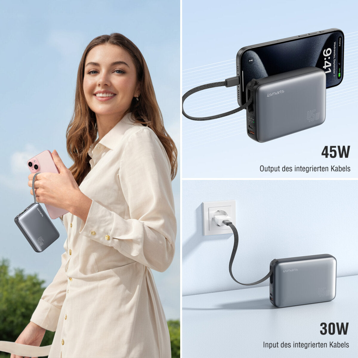 4smarts Enterprise Compact – Powerbank – 20000 mAh, PD 45 W, Anschlüsse: 1× USB-C, 1× USB-A, Grau