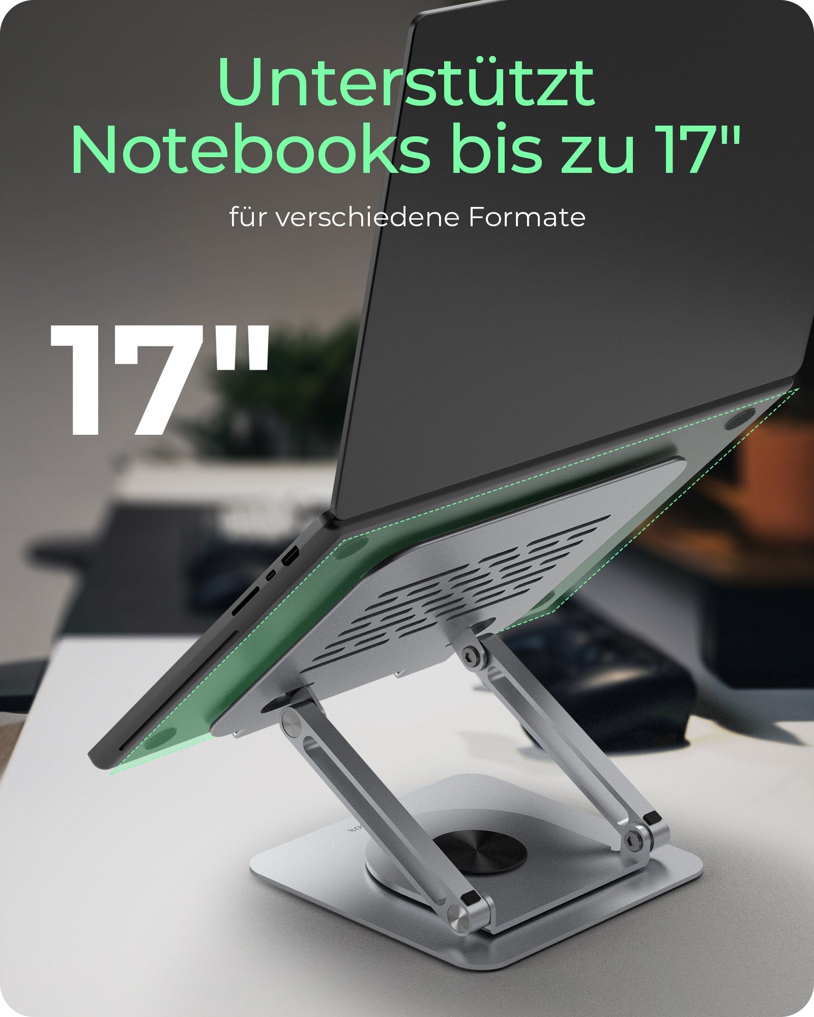 ICY BOX Laptop-Ständer – bis 17", 360° drehbar, höhenverstellbar – Silber