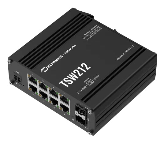 Teltonika TSW212 – Managed L2/L3 Switch – 8× 1G, 2× SFP, DIN-Schiene