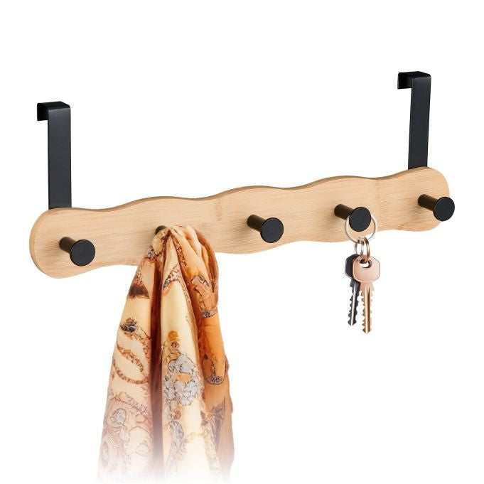 Relaxdays Wandgarderobe 5 Haken – Bambus/Stahl – Hellbraun