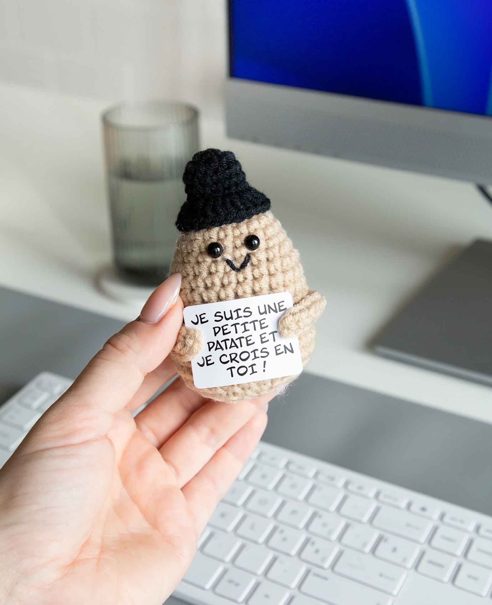 I am Creative Plüschtier Positive Potato Französisch – 9,5 cm – beige, schwarz, weiss – 1 Stück