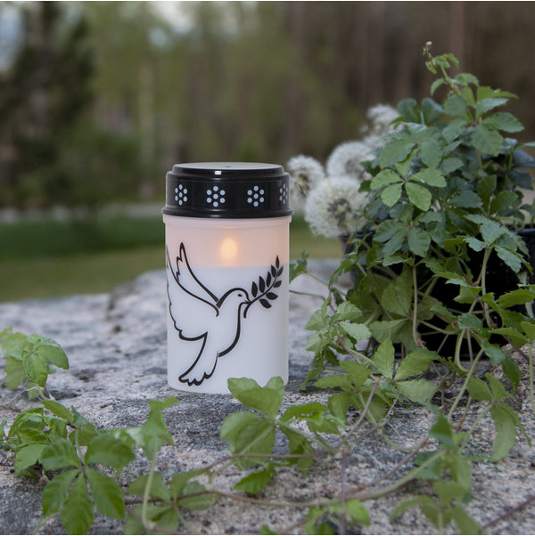 Star Trading Grablicht Taube – Ø 7,5 × 12,5 cm – Kunststoff, weiss, Timer 6/18 h