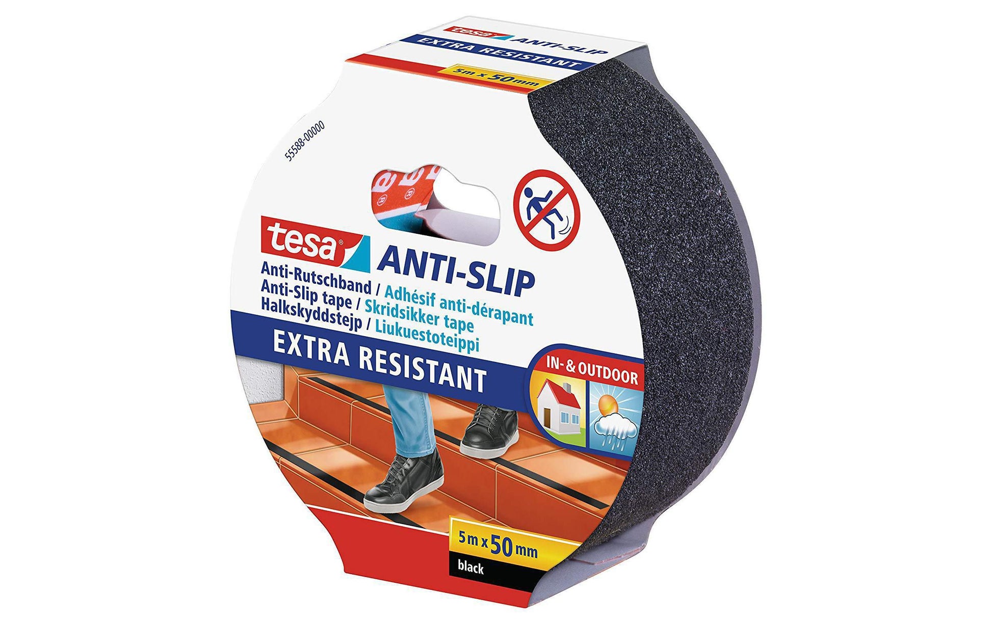 tesa Anti-Rutschband – 50 mm × 5 m, schwarz