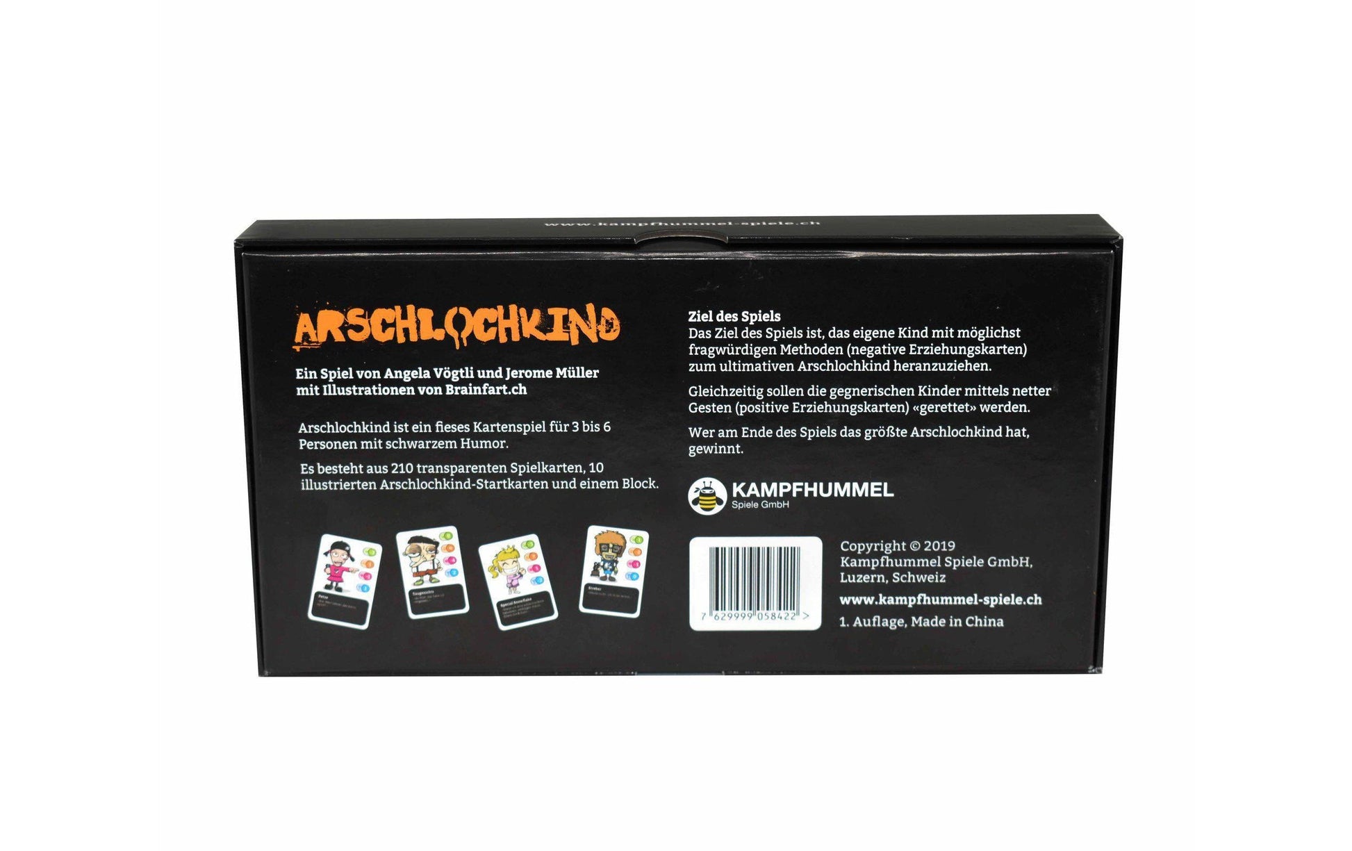 Kampfhummel Arschlochkind – Partyspiel, 3–6 Spieler, ab 16 Jahren, 60 Min., DE