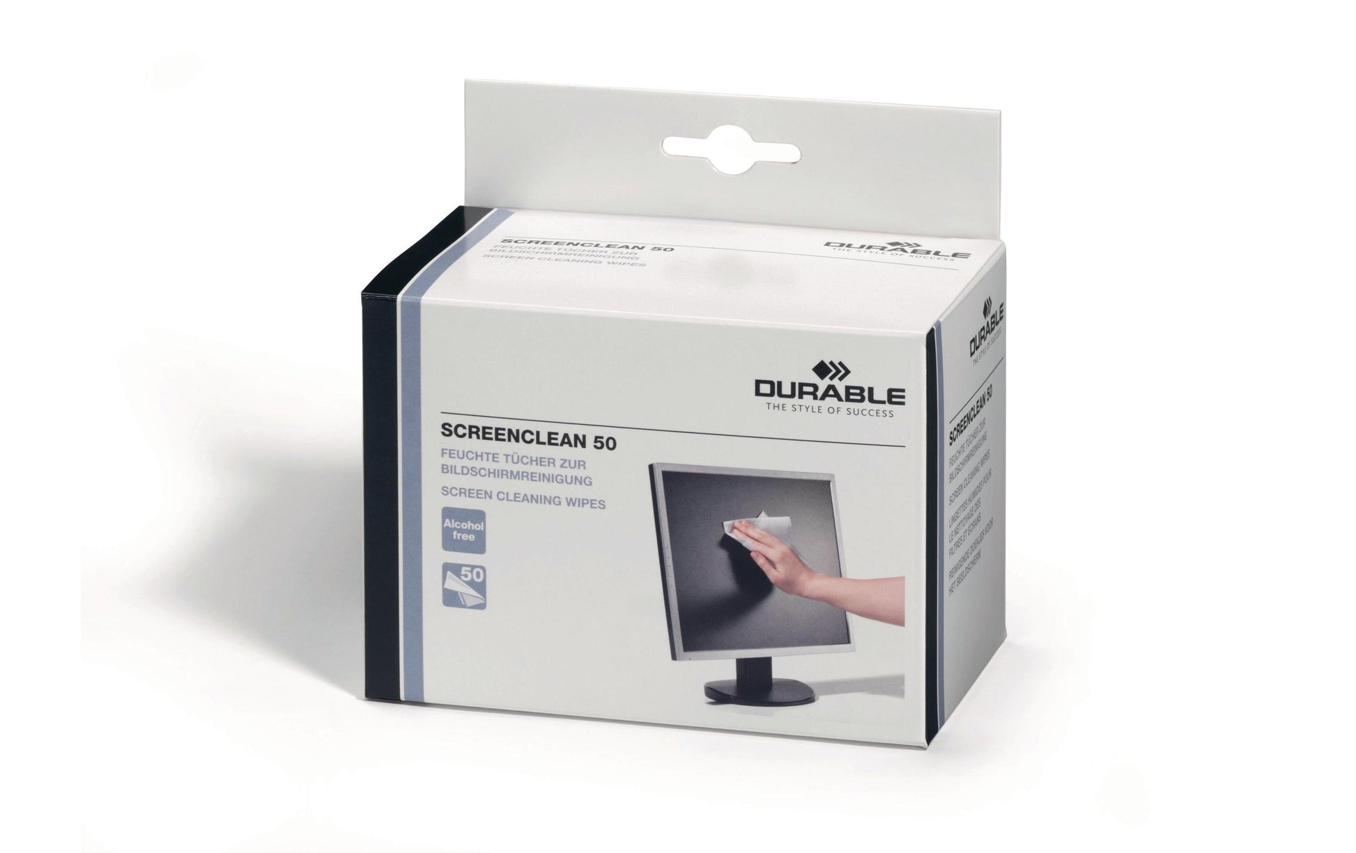 Durable Reinigungstücher Screenclean 50 – alkoholfrei – für LCD/TFT/Plasma – 50 Stk.