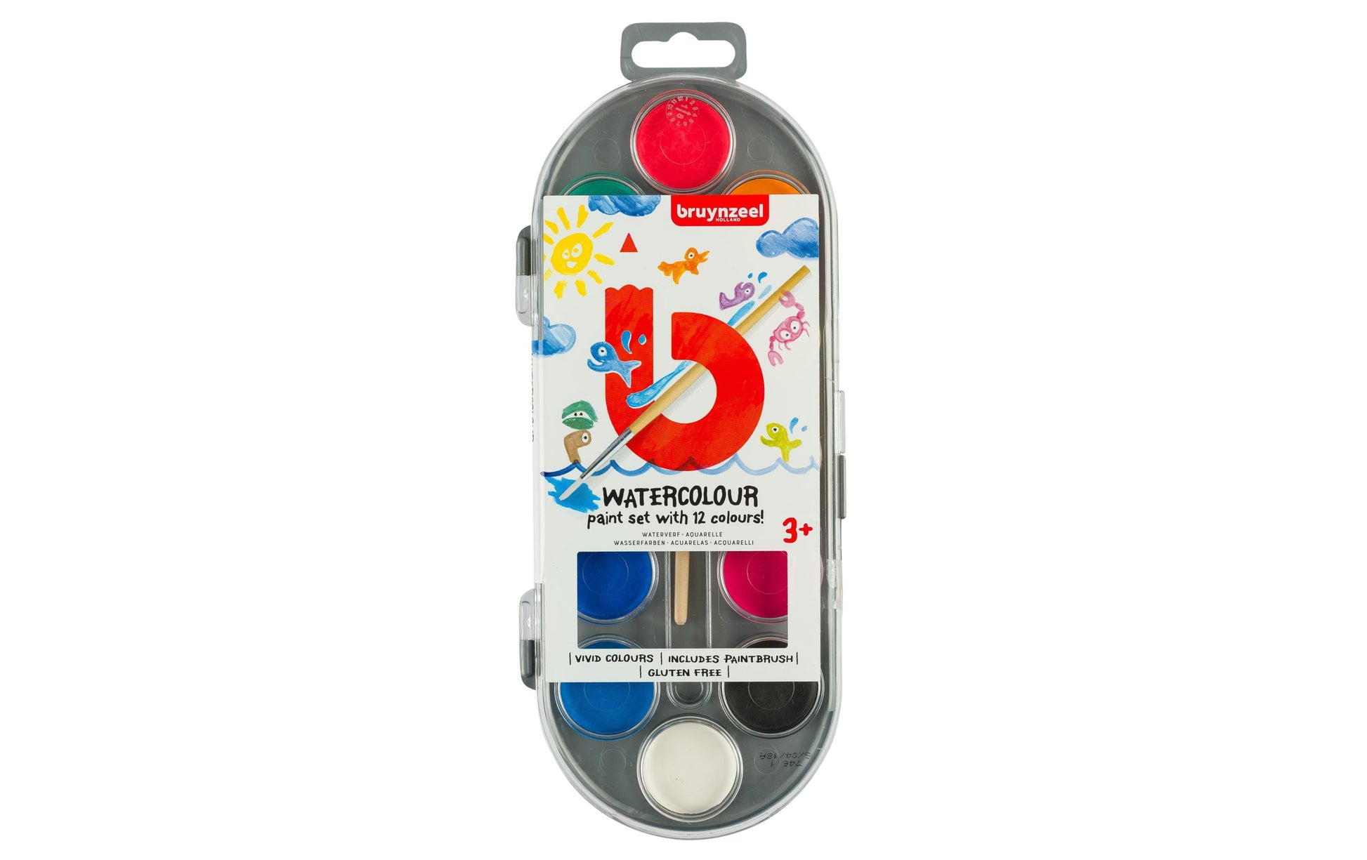 Bruynzeel Kinder Aquarellfarben – 12 Farben (Kasten), mit Pinsel – für Papier
