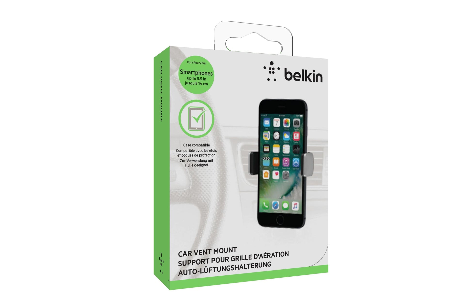 Belkin F7U017bt – Auto-Halterung Lüftungsschlitz, 55–93 mm, neigbar – für Smartphones – Schwarz/Silber