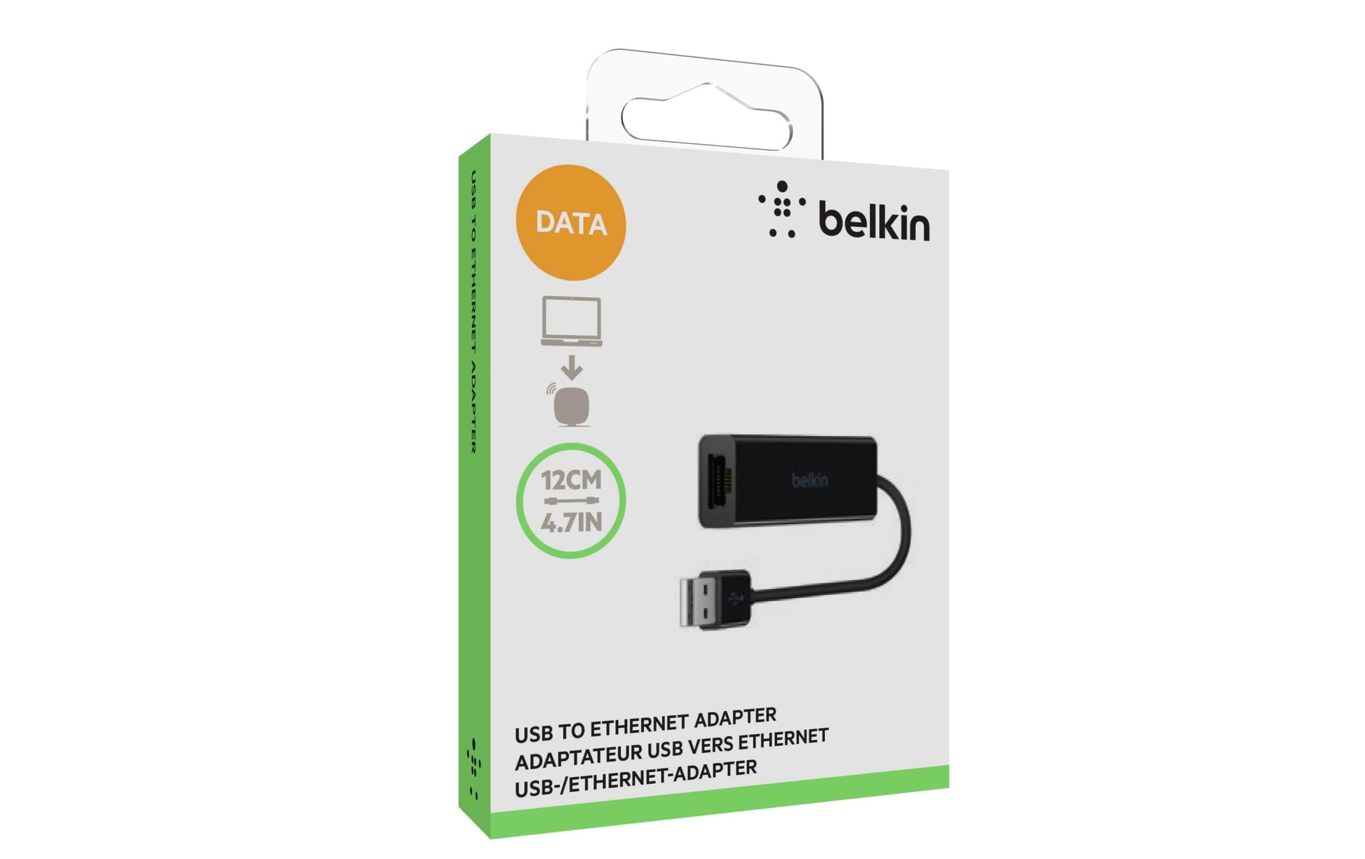 Belkin USB-A (Stecker) auf Ethernet (RJ-45) (Buchse) Adapter, USB 2.0, 10/100 Mbit/s, 12 cm
