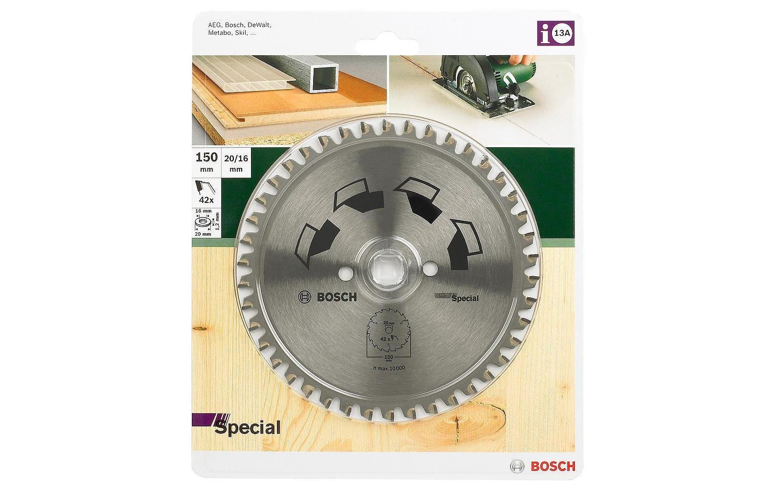 Bosch Kreissägeblatt 150 × 20 × 2,2 mm, 42 Zähne – für Kunststoff, Holz – Mehrzwecksägeblatt