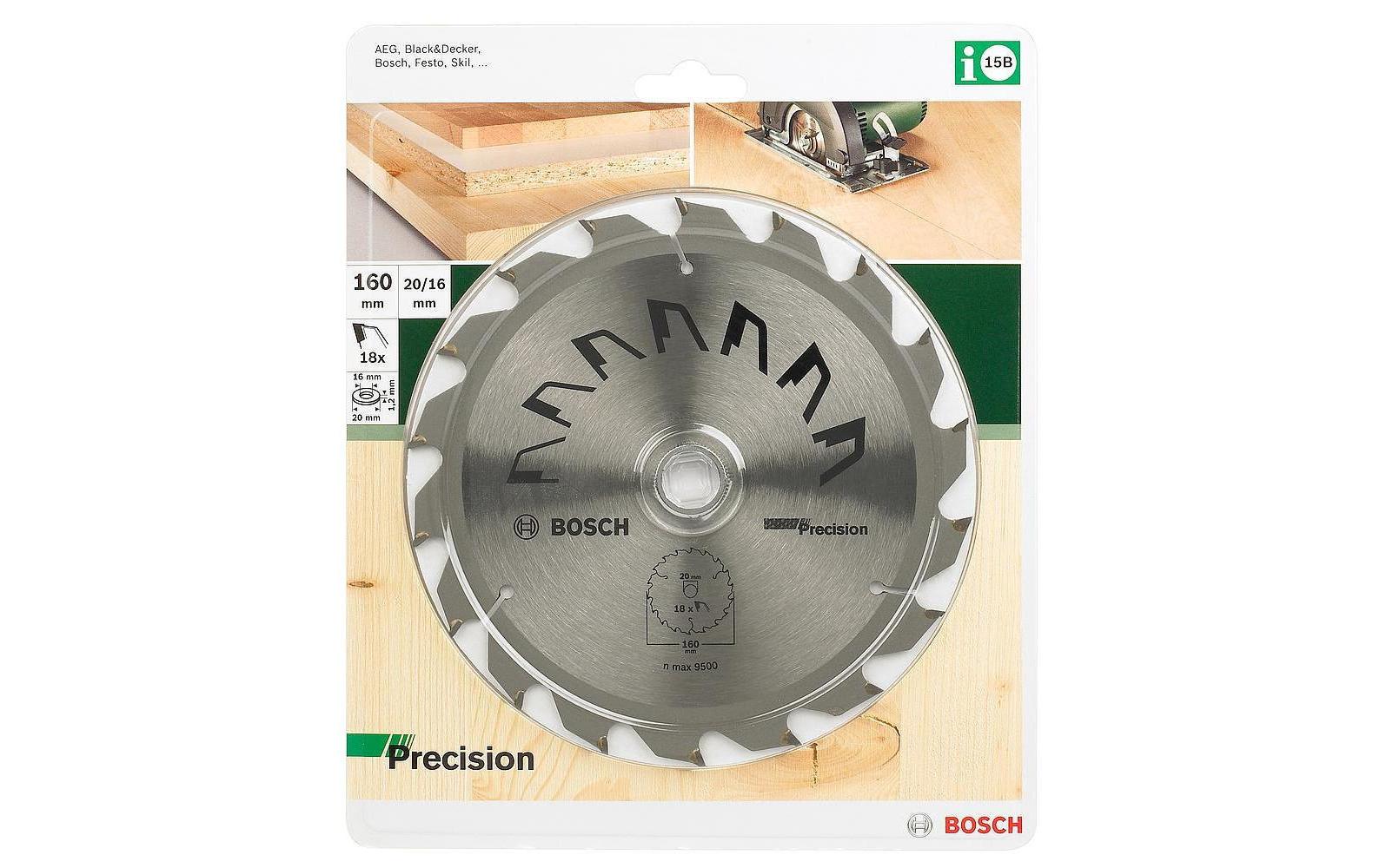 Bosch Kreissägeblatt 160 × 20/16 × 2,5 mm, 18 Zähne – für Holz – 1 Stück – mit Reduktion