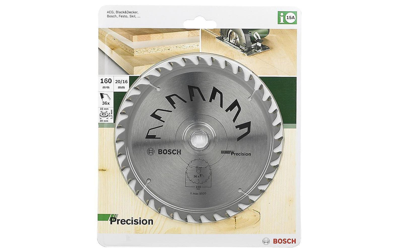 Bosch Präzisions-Kreissägeblatt 160 × 20/16 × 2,5 mm, 36 Zähne – für Hartholz – 1 Stück