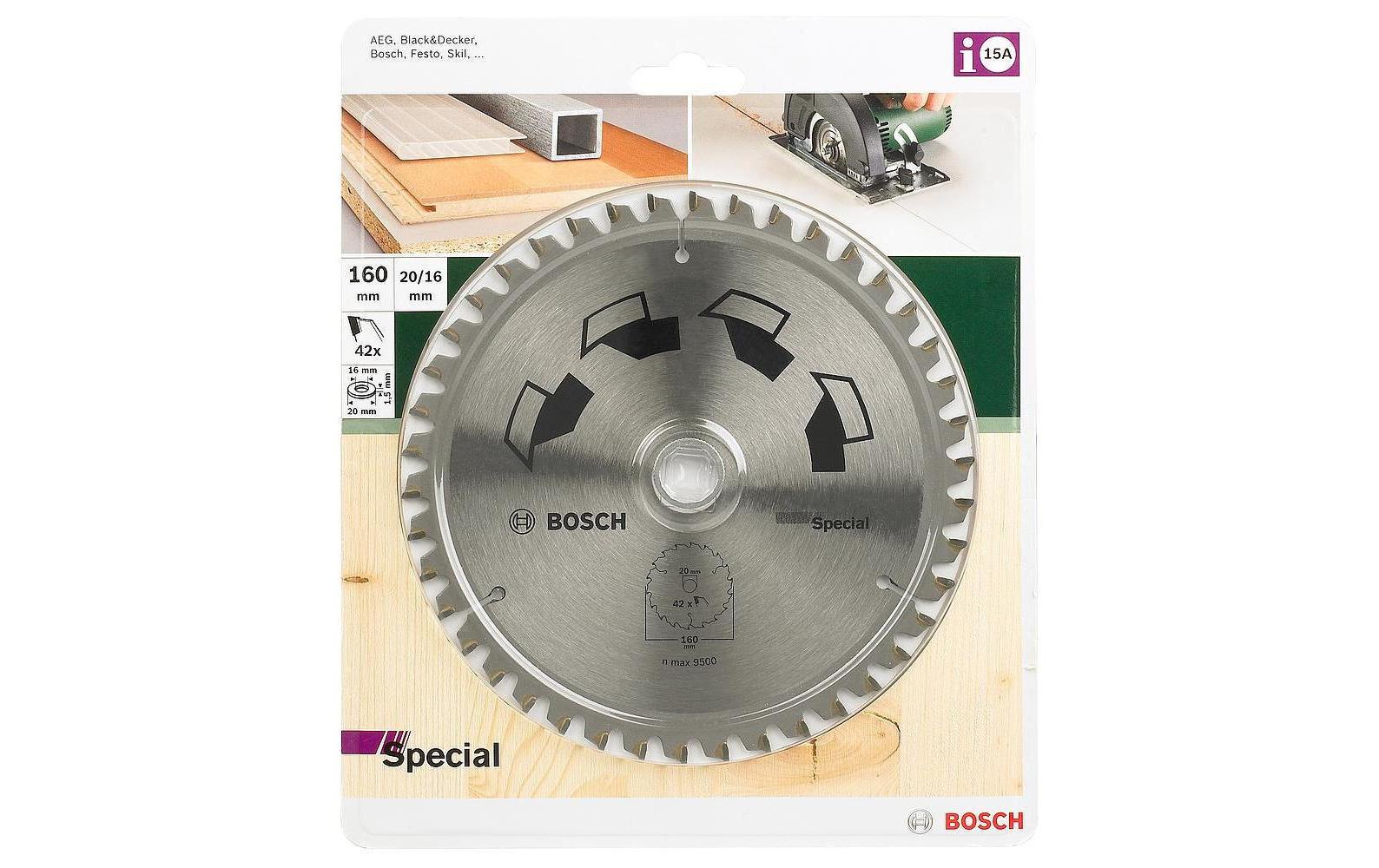Bosch Spezial-Kreissägeblatt 160 × 20/16 × 2,5 mm, 42 Zähne – für Kunststoff – 1 Stück