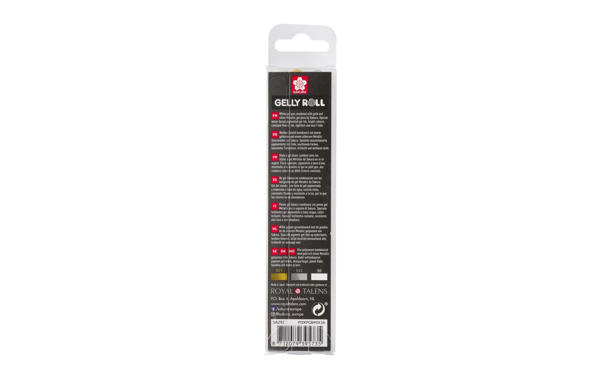 Sakura Gelschreiber 3er Set – 3 Farben, 0,5 mm, schnelltrocknend, für dunkles Papier, Kappe