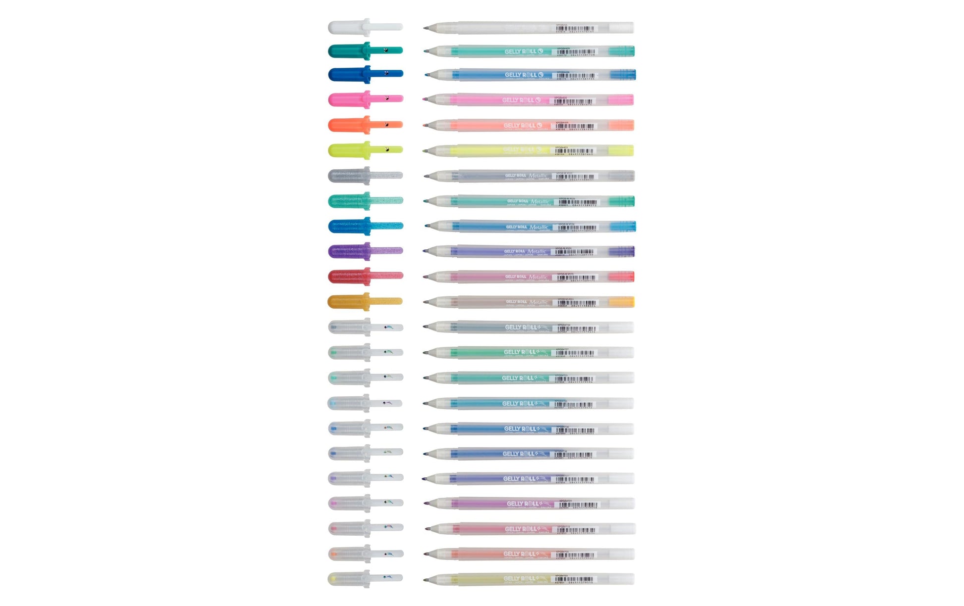 Sakura Gelschreiber 24er Set – 24 Farben, 0,5 mm, lichtbeständig, schnelltrocknend, für dunkles Papier, Kappe