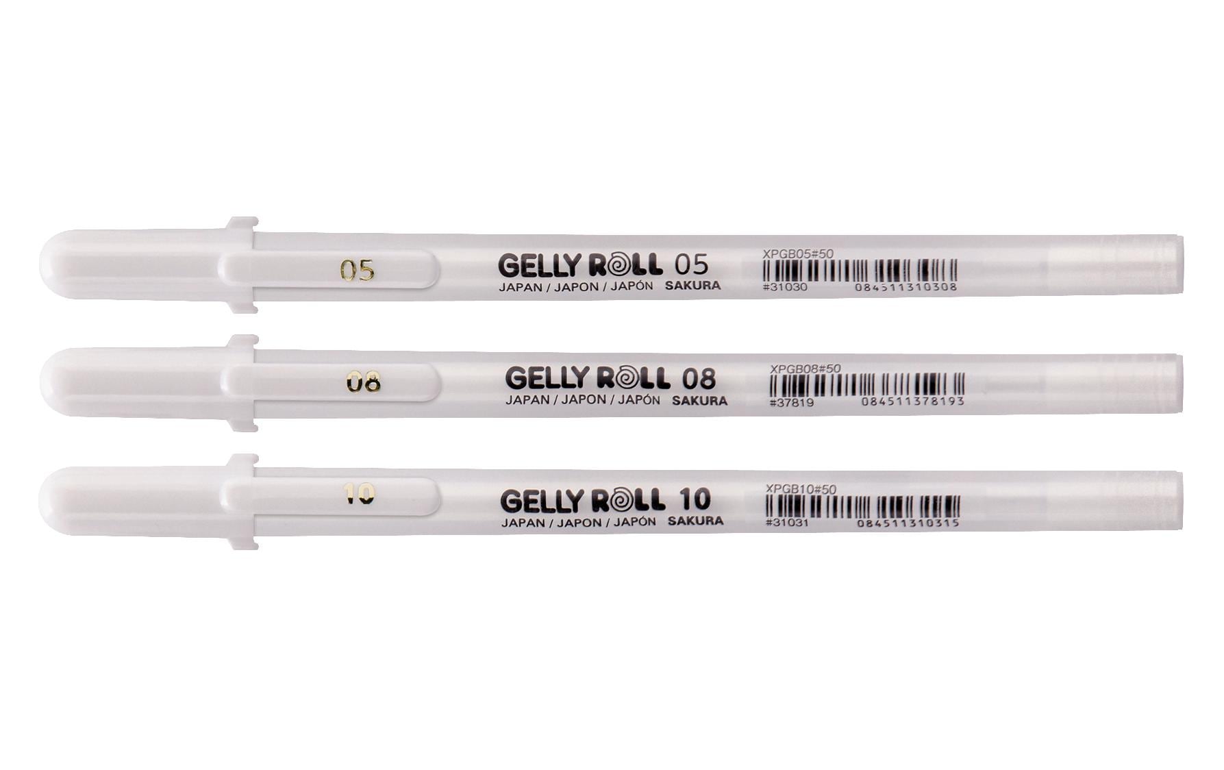 Sakura Basic White Gelschreiber 3er Set – weiss, 0,3/0,4/0,5 mm, schnelltrocknend, für dunkles Papier, Kappe