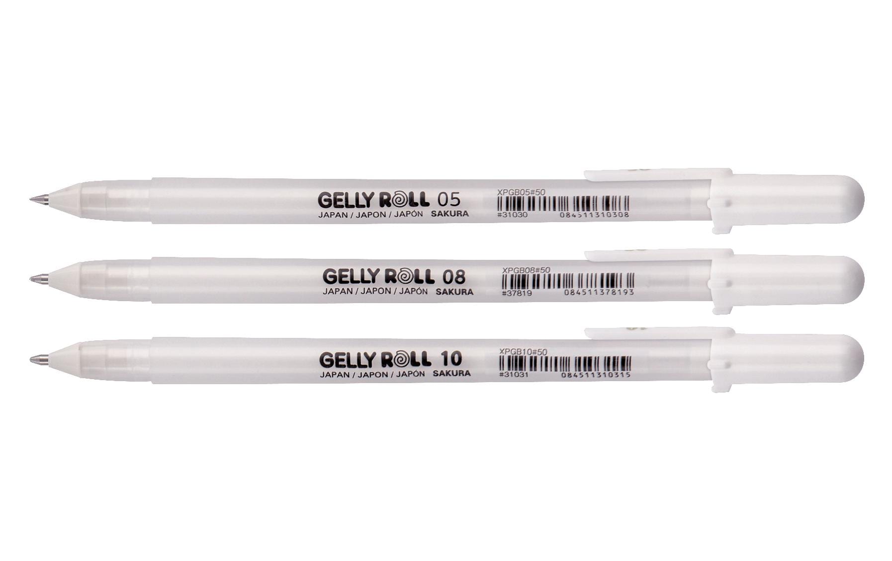 Sakura Basic White Gelschreiber 3er Set – weiss, 0,3/0,4/0,5 mm, schnelltrocknend, für dunkles Papier, Kappe