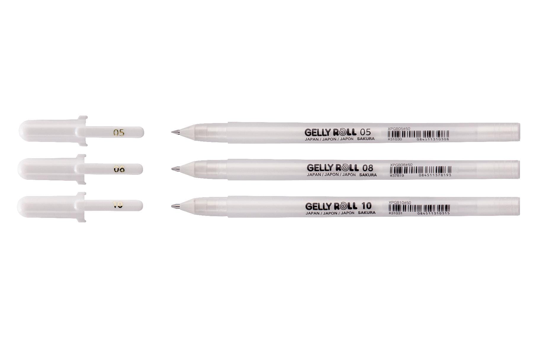 Sakura Basic White Gelschreiber 3er Set – weiss, 0,3/0,4/0,5 mm, schnelltrocknend, für dunkles Papier, Kappe
