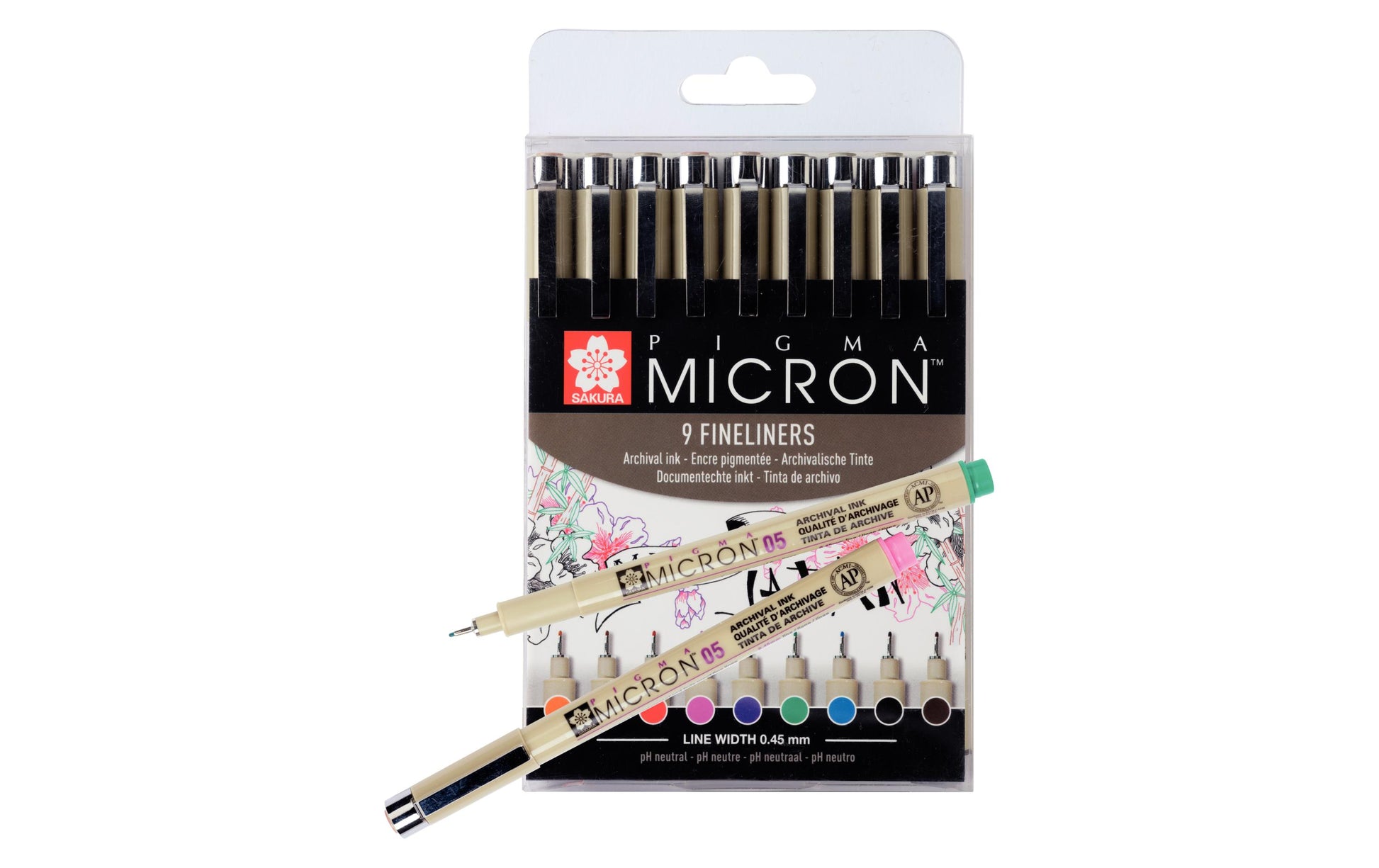 Sakura Pigma Micron Fineliner – 9er-Set – 0,45 mm – 9 Farben, sortiert – wasserfest