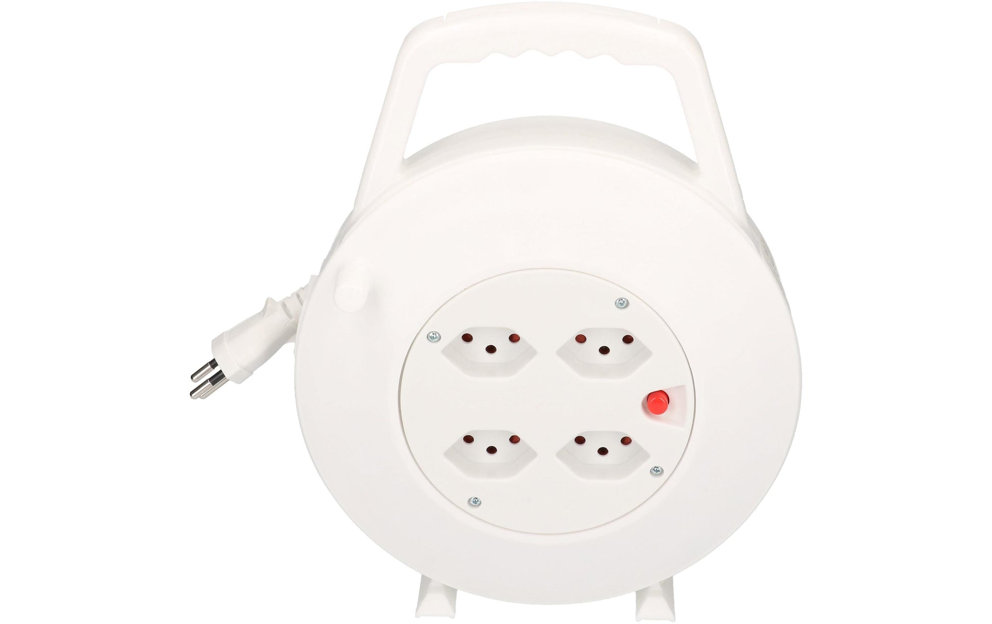 Max Hauri AG Max Hauri Kabelrolle, 10 m, 4×T13, IP20, Traggriff, Überhitzungsschutz, Kinderschutz, Eingang T12 – Weiss