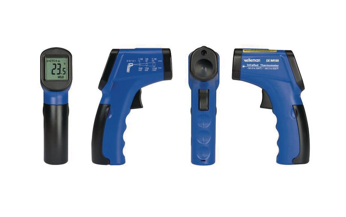 Velleman DEM100 Infrarot-Thermometer – -50 bis +330 °C, D:S 12:1, Ziellaser, Data-Hold, °C/°F
