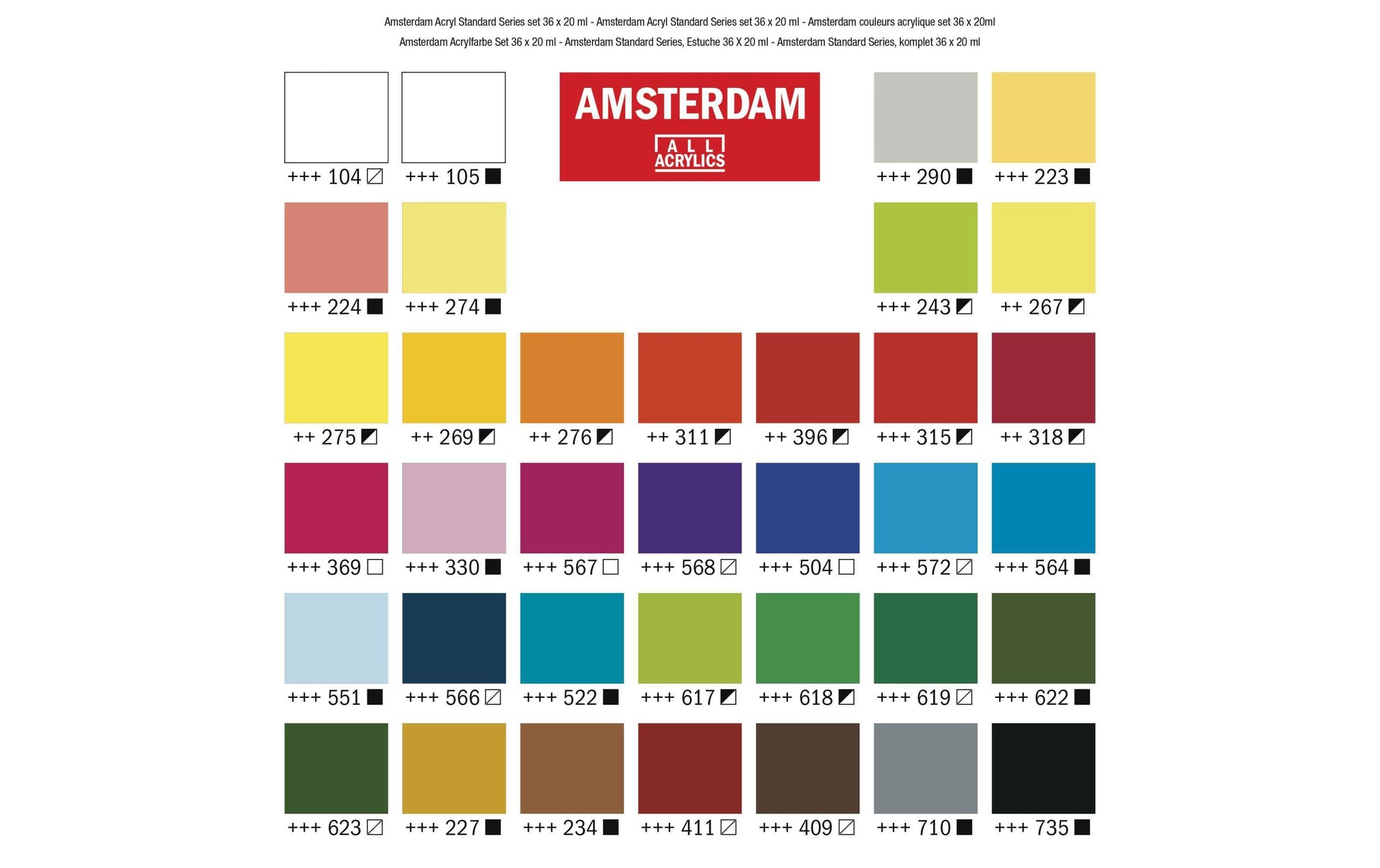 Royal Talens Amsterdam – Acrylic Standard – Acrylfarbe – Set – 36 Farben, sortiert, 36 × 20 ml