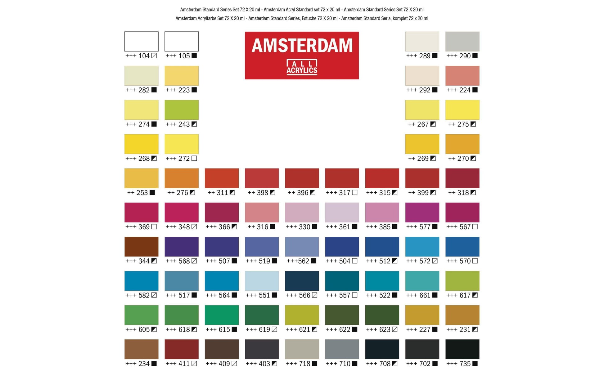 Royal Talens Amsterdam – Acryl Standard – Acrylfarbe – Set – 72 Farben, 72 × 20 ml