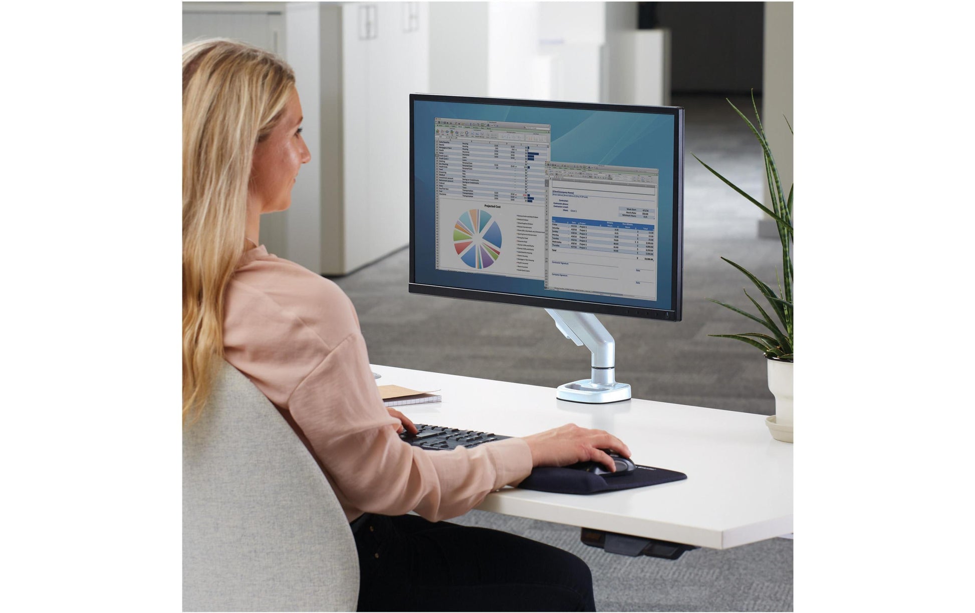 Fellowes Eppa – Monitorarm, bis 39", VESA 75 × 75/100 × 100 mm, 8 kg, höhenverstellbar, Gasfeder, weiss