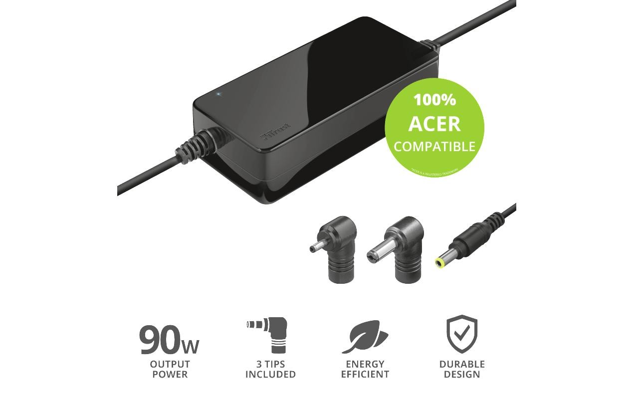 Trust Maxo 23391 Netzteil 90 W – für Acer, schwarz, 3 m Kabel