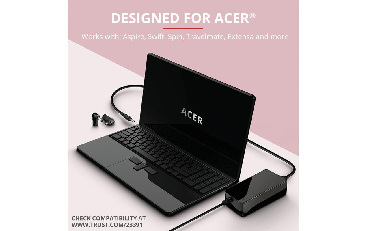 Trust Maxo 23391 Netzteil 90 W – für Acer, schwarz, 3 m Kabel