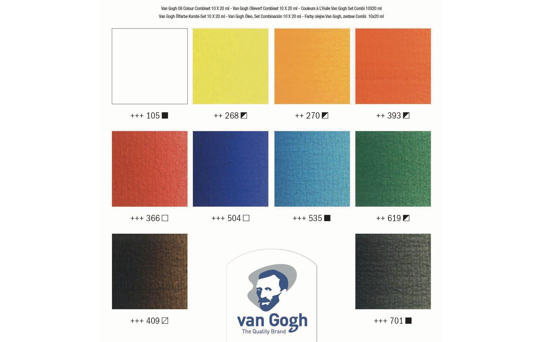 Van Gogh Ölfarbe – Set – 10 Farben, 10 × 20 ml, inklusive Pinsel, inklusive Verdünner 75 ml