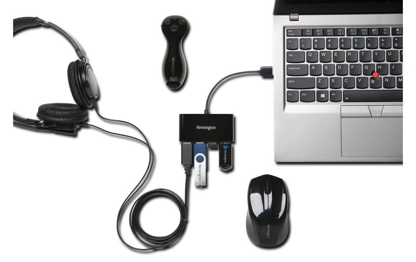 Kensington USB-Hub – USB 2.0, 4× USB-A, für Windows/Mac